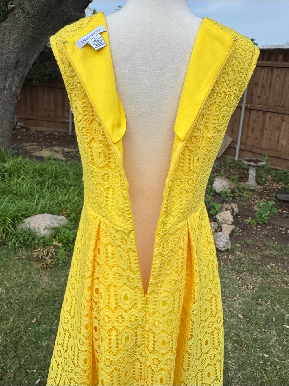 💖 Liz Claiborne Sleeveless Yellow Lace Dress, SZ 6 - Picture 5 of 16
